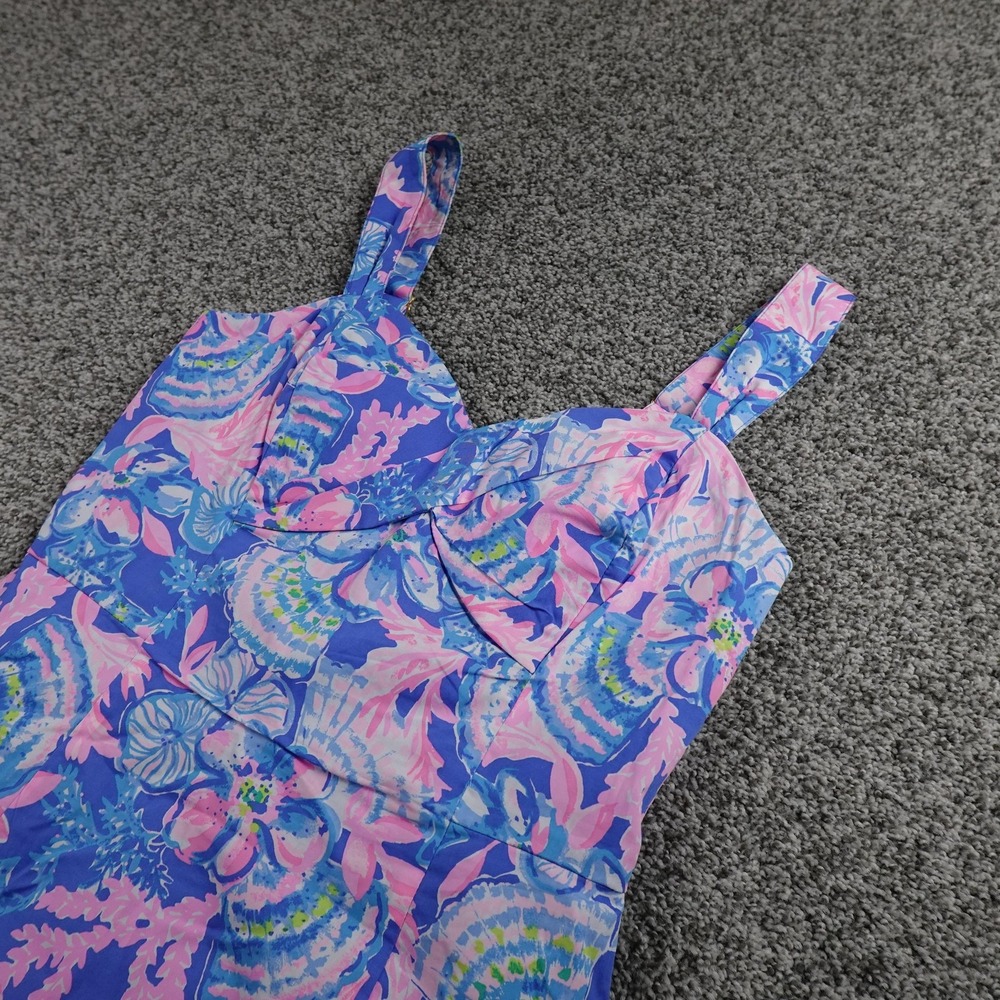 Lilly Pulitzer Dress Womens 2 Blue Pink‎ Floral Ruffle Sundress Summer Romper